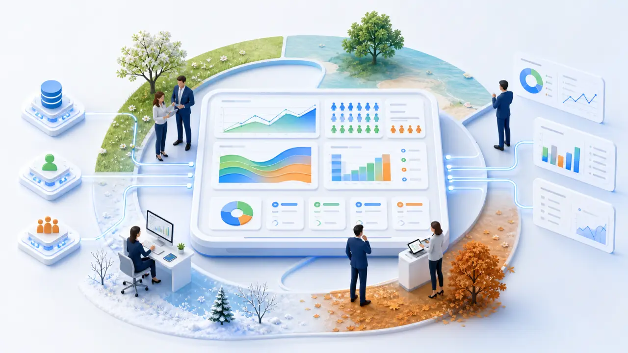 Tableau de bord numérique d'entreprise avec graphiques de performance et indicateurs financiers
