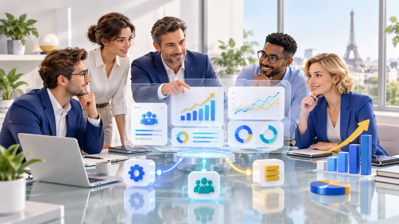 Tableau de bord numérique présentant les indicateurs d'un bilan stratégique