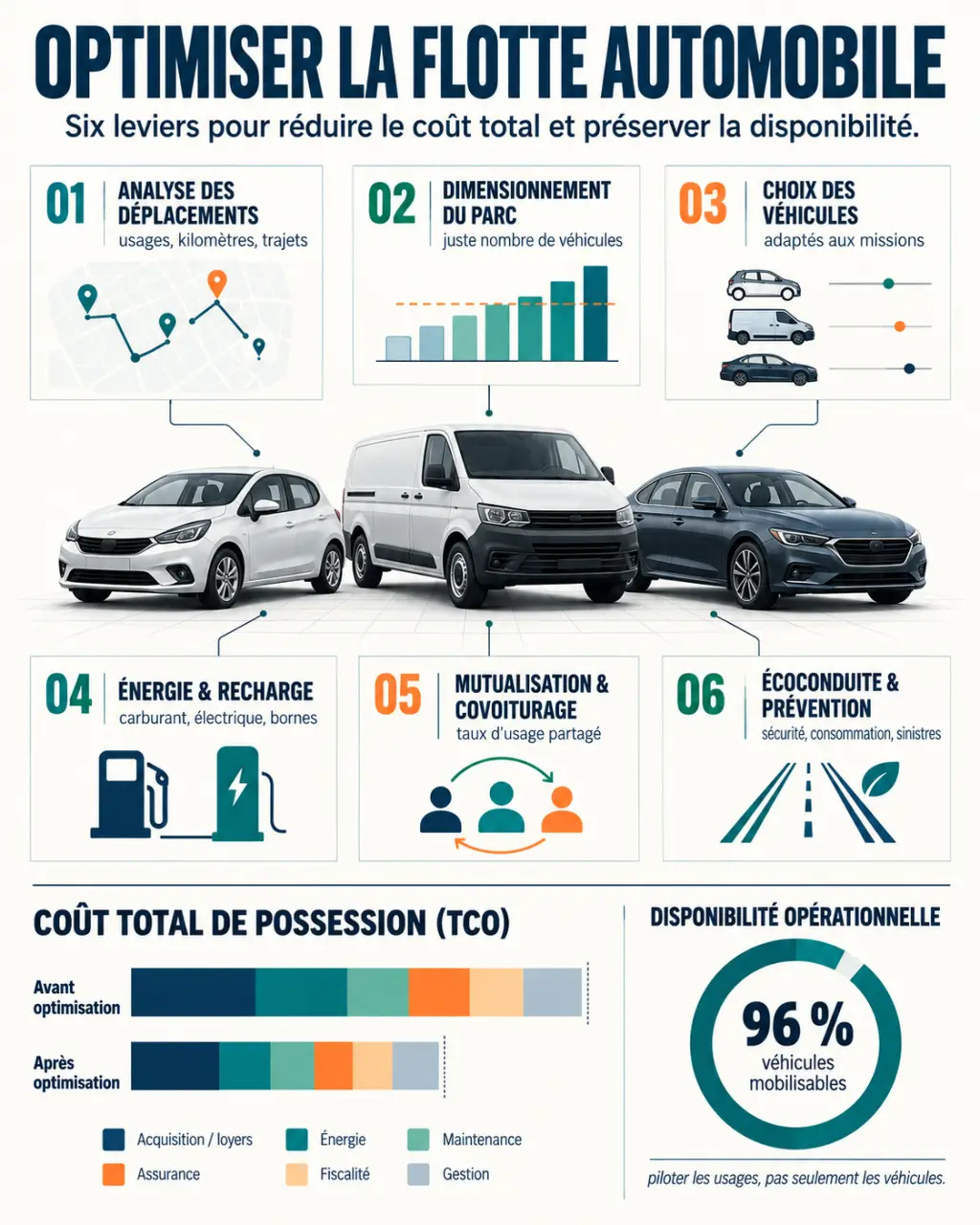 Infographie sur l’optimisation flotte automobile et les leviers de réduction du TCO