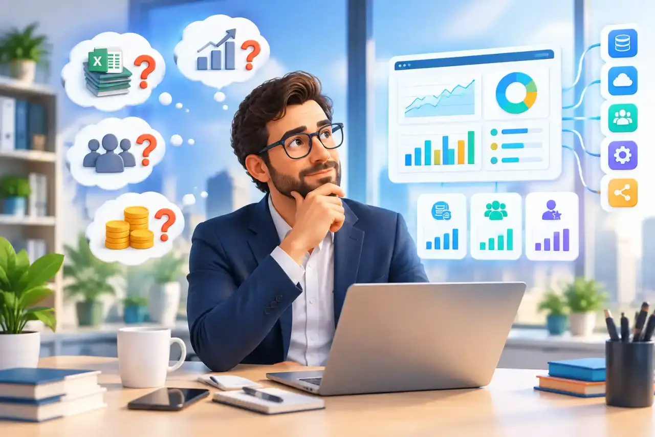 Tableau de bord stratégique avec indicateurs financiers, RH et commerciaux