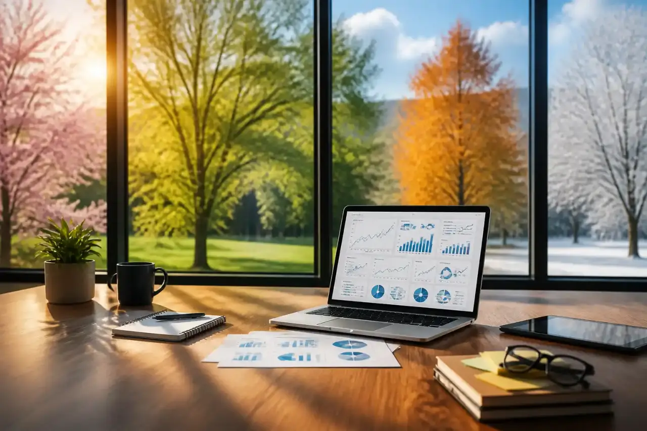 Tableau de bord de KPI saisonniers avec graphiques de performance